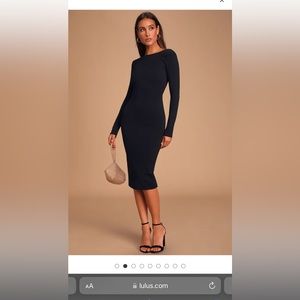 Long sleeve black backless midi dress
